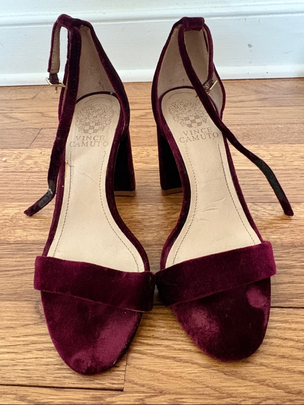 Vince Camuto Burgundy Velvet Ankle-Strap Block Heels
